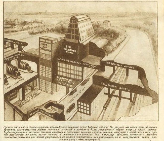 Города будущего располагались под землей СССР, будущее, летающие автомобили, люди, техника, фантазия