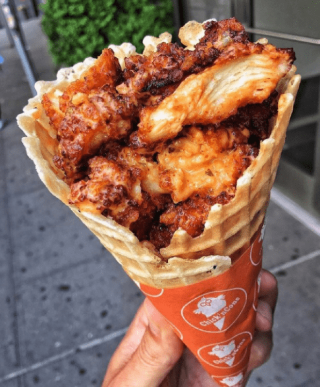 I can get down with fried chicken and waffles, but is the waffle cone really necessary?