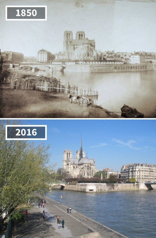 Собор НотрДам Париж Франция 1850 2016 История в фотографиях бег времени города до и после изменения в мире фото фотопроект фотосвидетельства