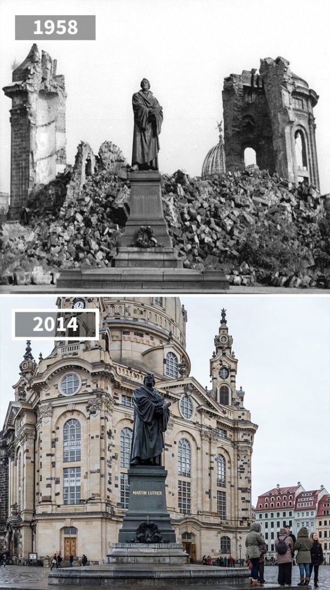 Статуя Мартина Лютера в Дрездене 1958 2014 История в фотографиях бег времени города до и после изменения в мире фото фотопроект фотосвидетельства