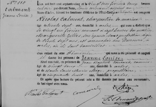 Jeanne Calments birth certificate
