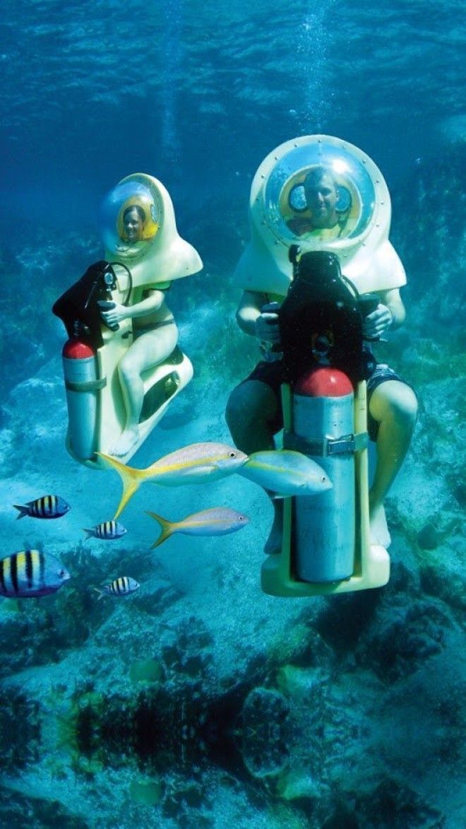 7. Отправляйтесь на Багамы и попробуйте покататься на подводных скутерах–субмаринах игры, игры для взрослых, идеи для развлечений, интересно, фото