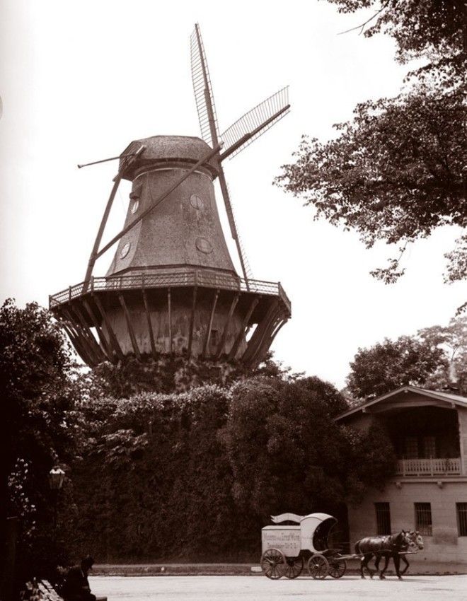 Ветряная мельница в парке Сан-Суси, Потсдам, Германия ХХ век, винтаж, восстановленные фотографии, европа, кусочки истории, путешествия, старые снимки, фото
