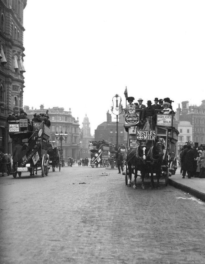 Омнибусы в Лондоне ХХ век, винтаж, восстановленные фотографии, европа, кусочки истории, путешествия, старые снимки, фото