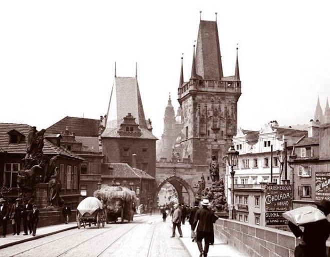 Карлов мост в Праге ХХ век, винтаж, восстановленные фотографии, европа, кусочки истории, путешествия, старые снимки, фото