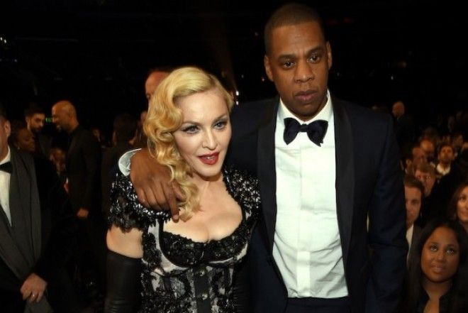LOS ANGELES, CA - FEBRUARY 08: Madonna and Jay Z attend The 57th Annual GRAMMY Awards at the STAPLES Center on February 8, 2015 in Los Angeles, California. (Photo by Larry Busacca/Getty Images for NARAS)