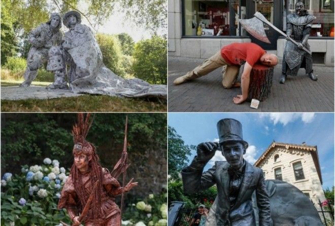 Живые статуи — распространенное зрелище во многих городах...