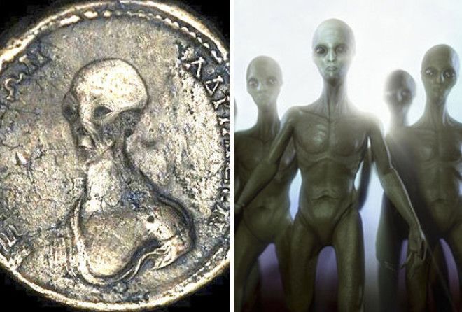 Была найдена странная греческая монета с изображением инопланетянина.